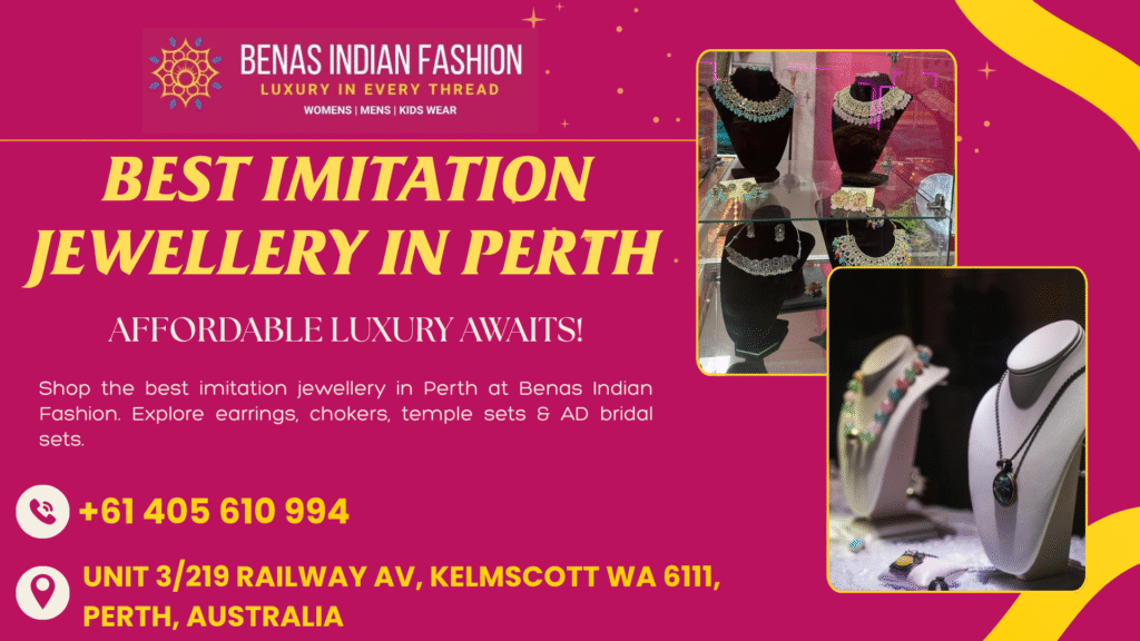 Shop the best imitation jewellery in Perth at Benas Indian Fashion. Explore earrings, chokers, temple sets & AD bridal sets.